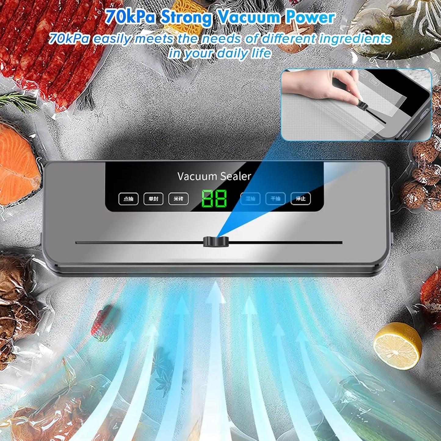 Automatic vaccuum sealing for Food  Led Indicator Lights Dry & Moist Food