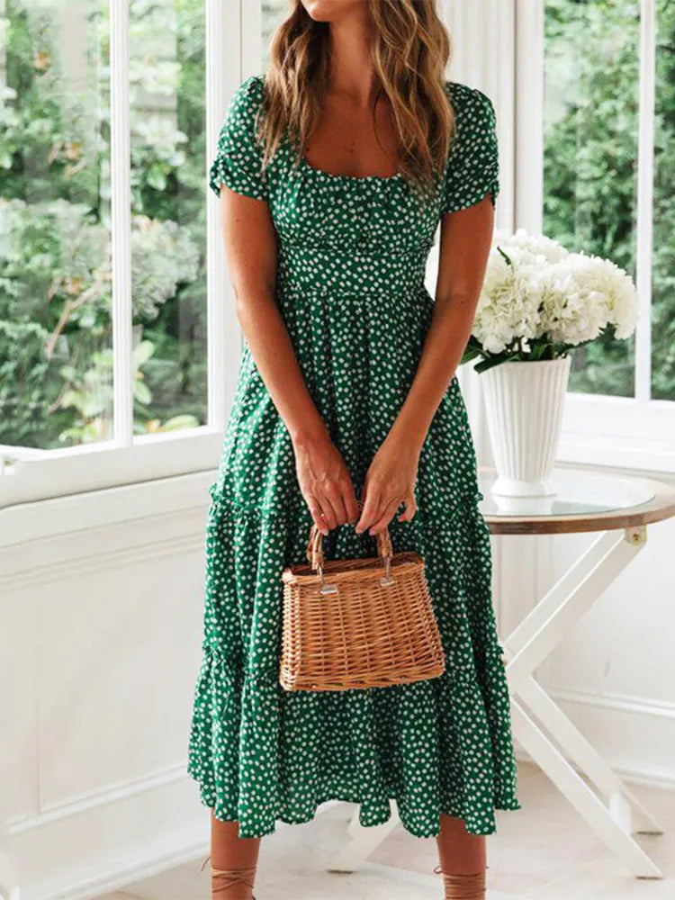 Vestidos Vintage Vintage Print Puff Sleeve summer Beach Dress