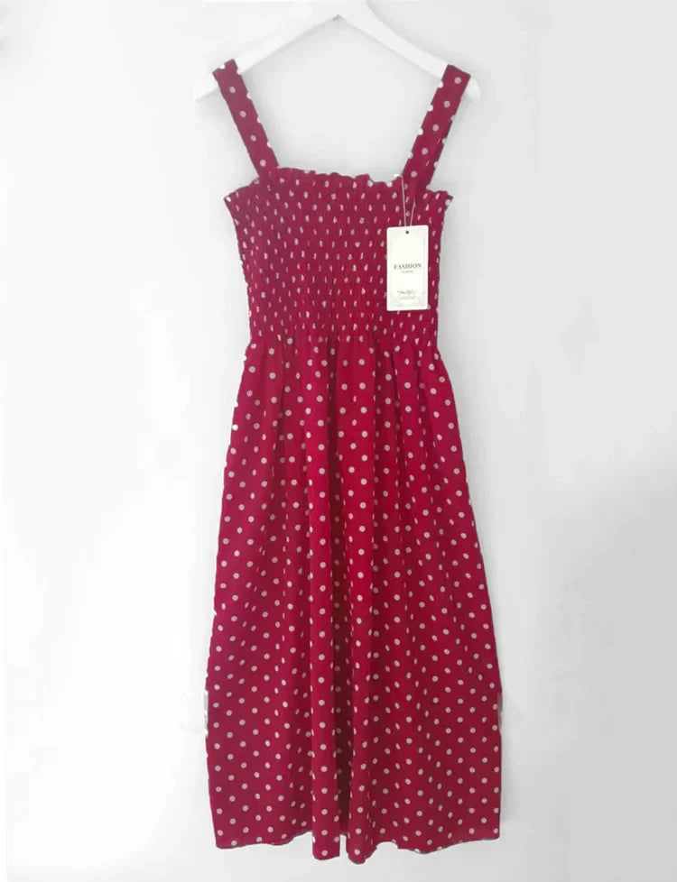Robe femme Summer Polka Dot Womens Dresses Elegant Square Neck Sleeveless