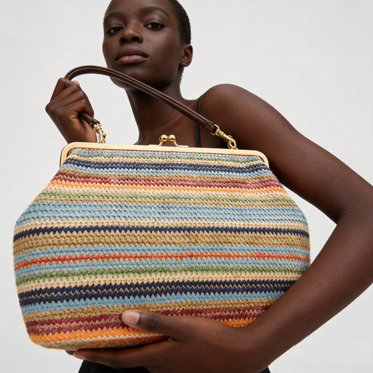 Fashion Large Striped Clip Shell Shoulder Bag for Women