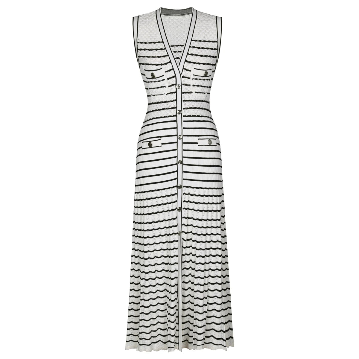 High Quality New Fashionable Wavy Stripe Lace Sexy Slim Fit Women's Dress