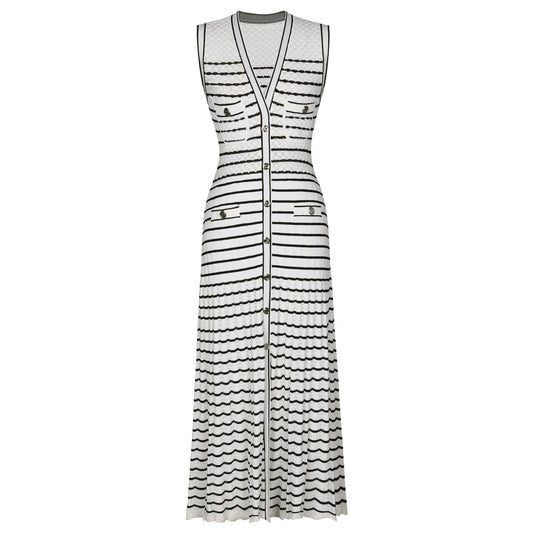 High Quality New Fashionable Wavy Stripe Lace Sexy Slim Fit Women's Dress