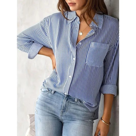 Classic Blue Striped Shirt Women 2026 Spring Streetwear