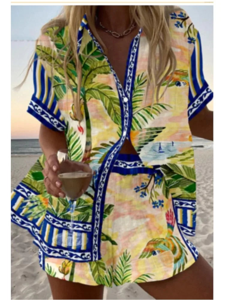 Fashion Casual Two Piece Set for Summer Comfort Colorful Button 2 sets