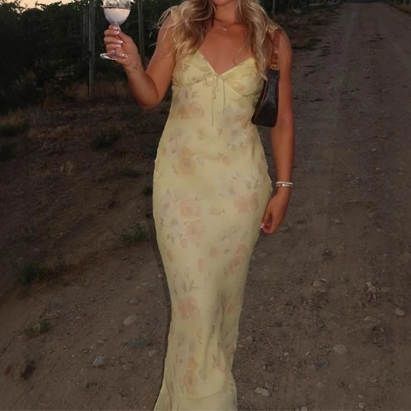 Summer Flower Printed Women's Sexy Low-cut Dress