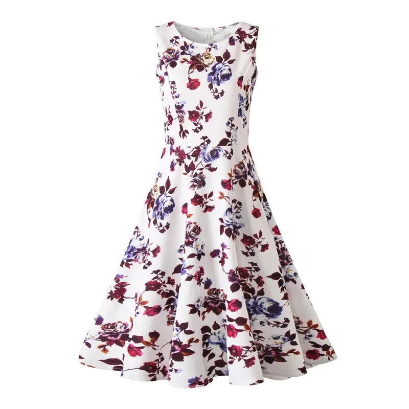 Summer Women Dress Clothing Floral Print Robe Retro Swing