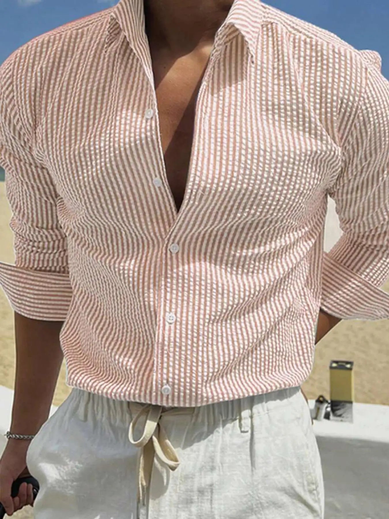Men's Long Sleeve Striped Shirt with Loose Fit Stylish