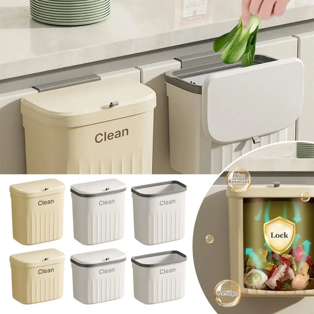 Durable Trash Can Wall Mounted Hanging With Lid Kitchen Bin
