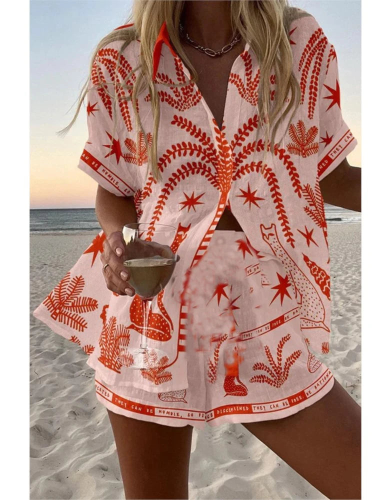 Fashion Casual Two Piece Set for Summer Comfort Colorful Button 2 sets