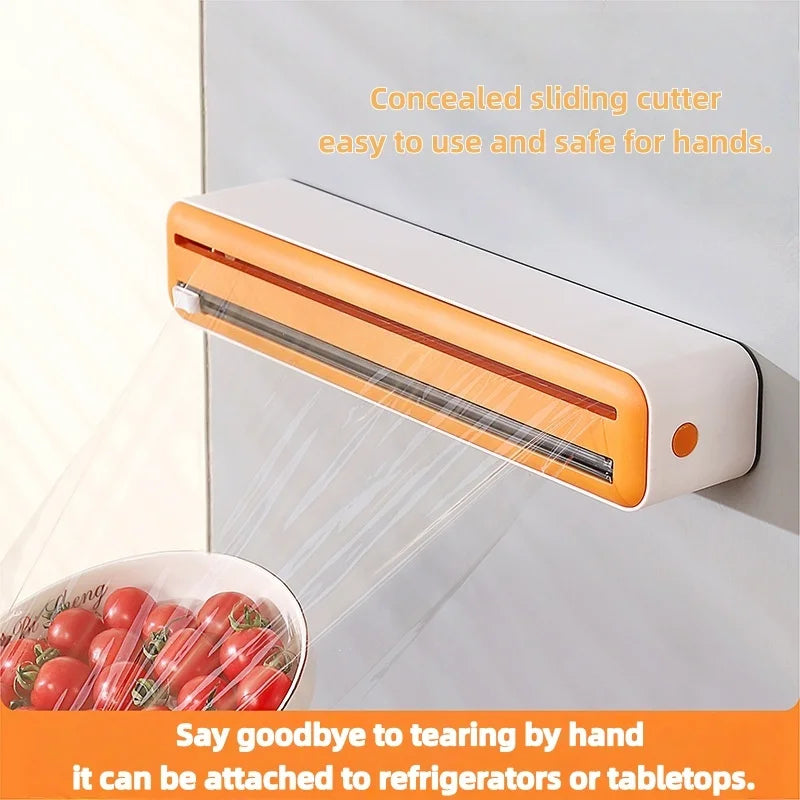 Large Size Plastic Wrap Dispenser with Cutter, Dual Slide Cutting Multifunctional Foil & Parchment Paper Cutter