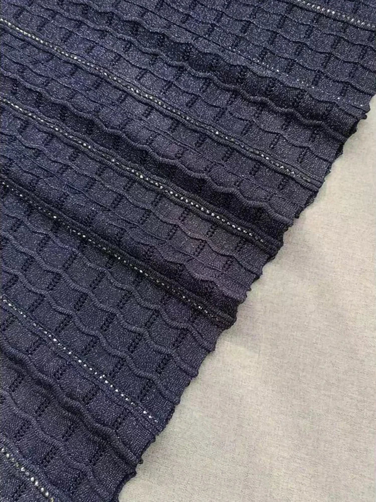 High Quality Dark Blue Temperament Knit Long Dress for Women