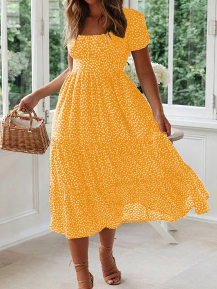 Vestidos Vintage Vintage Print Puff Sleeve summer Beach Dress