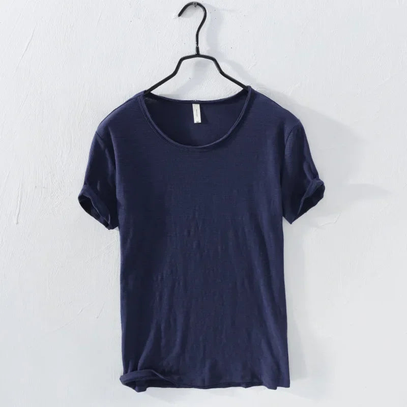 Retro Raw Edge T-Shirt for Men 100% Cotton