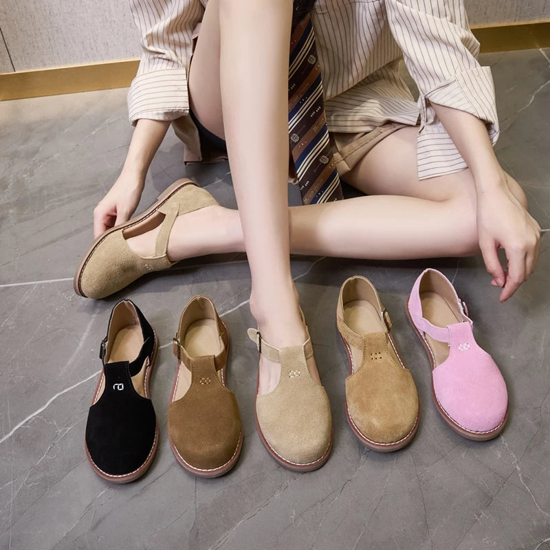 Flat-soled retro frosted genuine leather women's sandals 2026