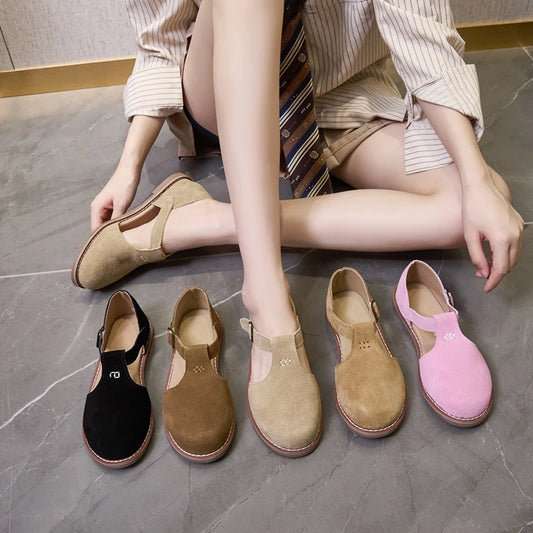 Flat-soled retro frosted genuine leather women's sandals 2026