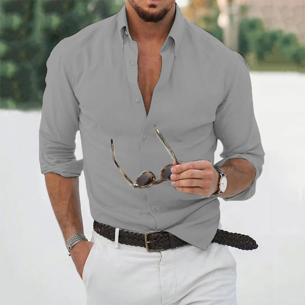 New Cotton Linen Shirts Men's Tops Long Sleeves