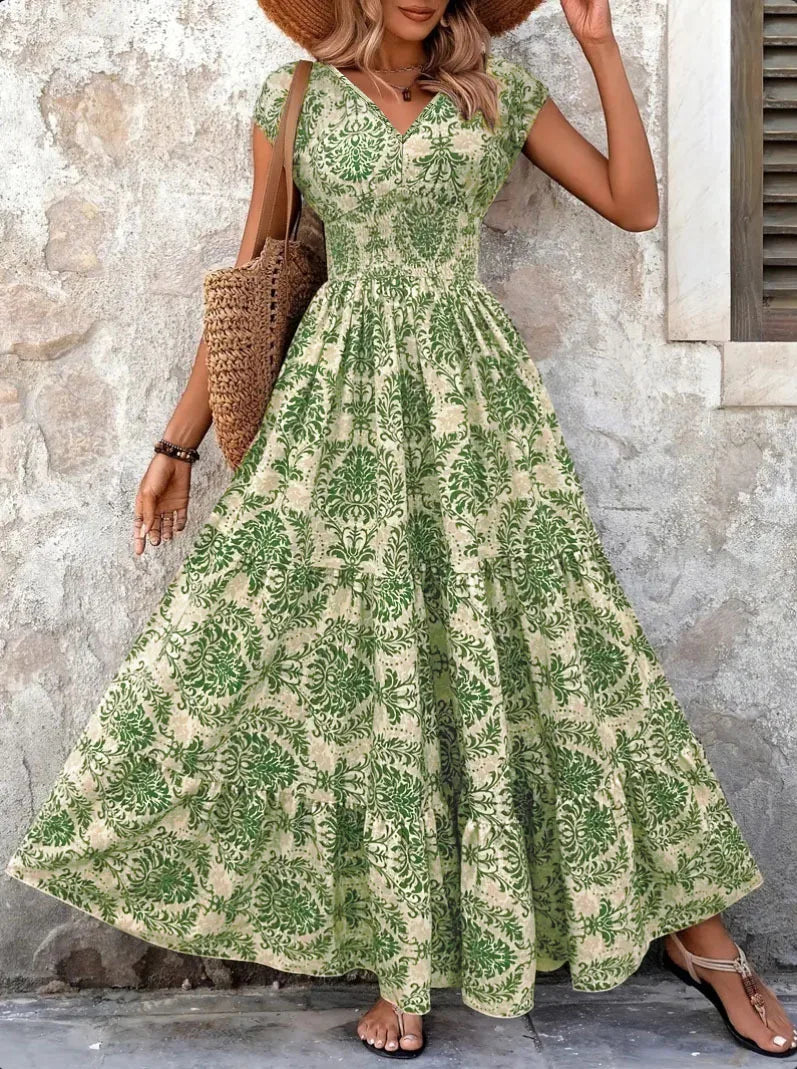 2026 vintage printed dress fashionable and elegant for women