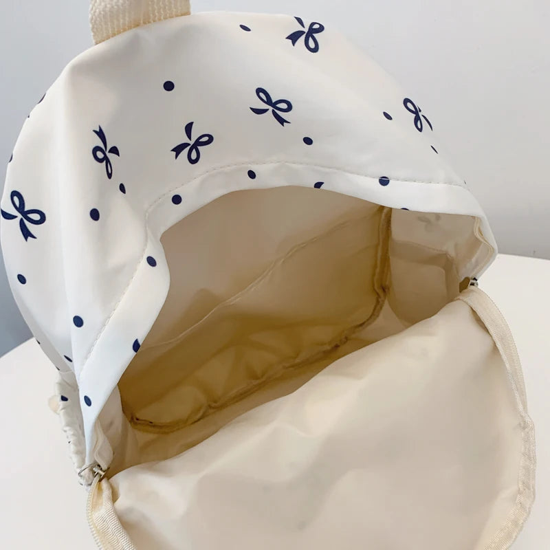 Playful Bow Print Backpack Quilted Multi-Pocket Adjustable Straps
