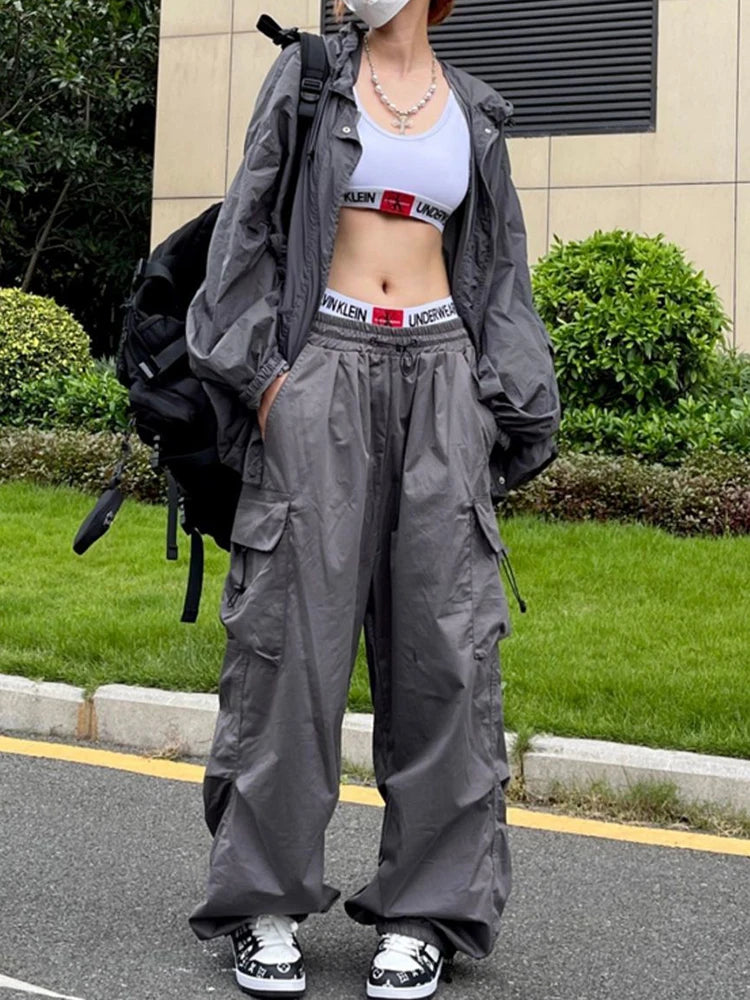 Parachute Black Pants Women Hippie Streetwear
