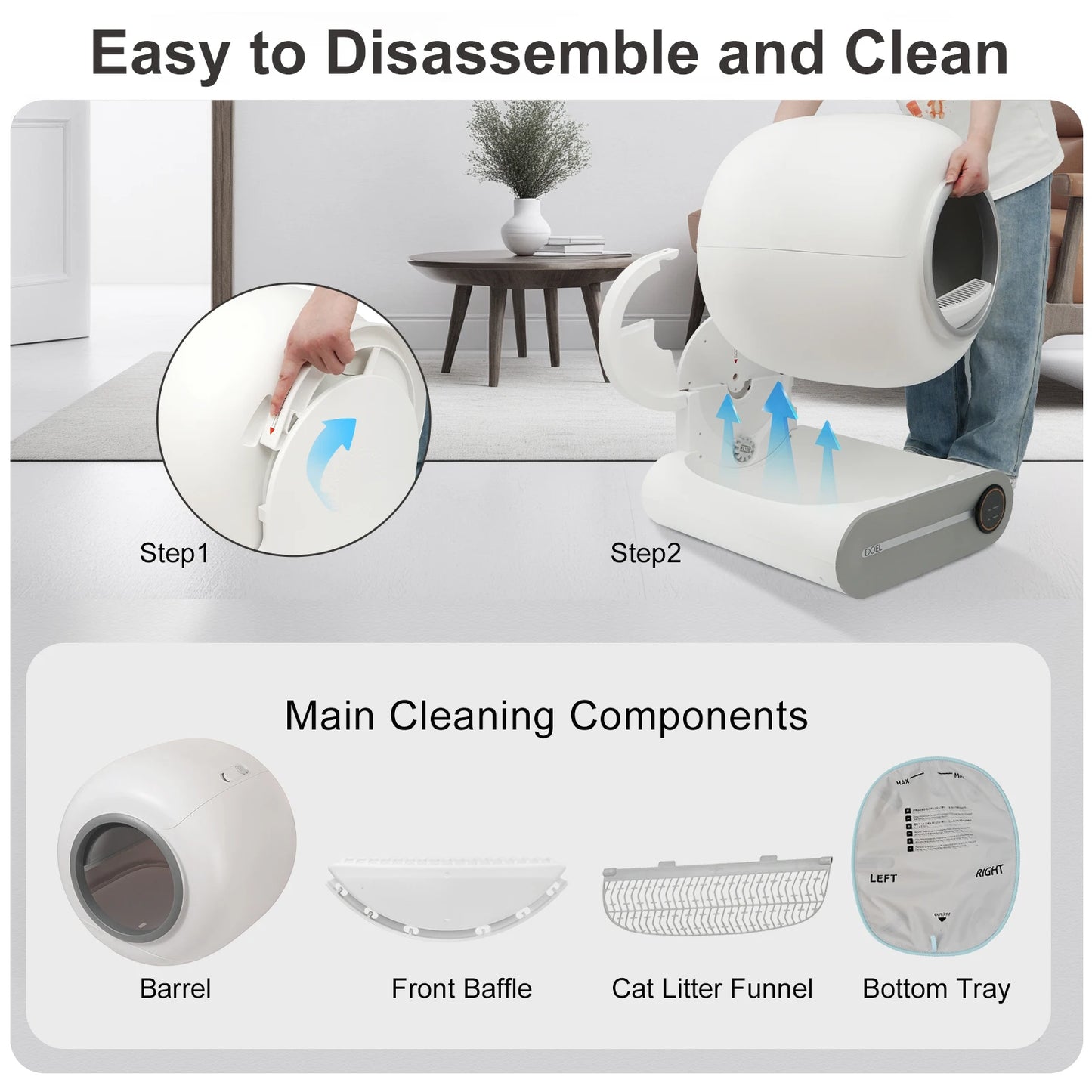 Self Cleaning Cat Litter Box 65L Automatic Cat Litter Box w/ Trash Bag & Litter Mat Smart Cat Toilet App Control 2.4G WiFi