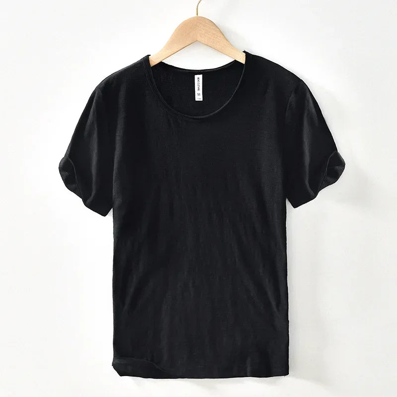 Retro Raw Edge T-Shirt for Men 100% Cotton