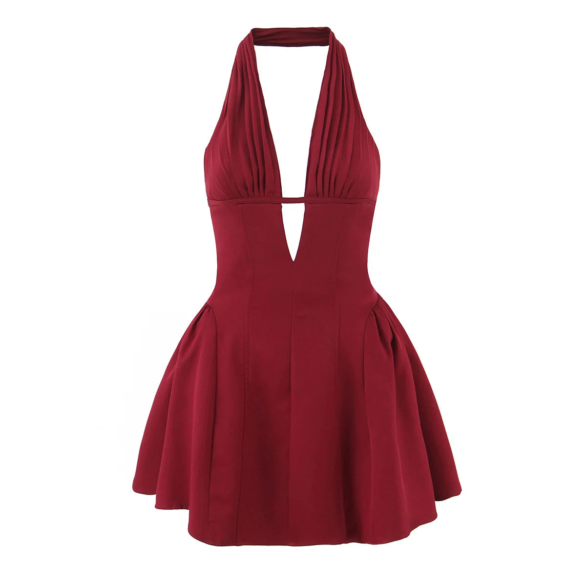 French Style Retro Polka Dot Deep V Halter Dress for Women