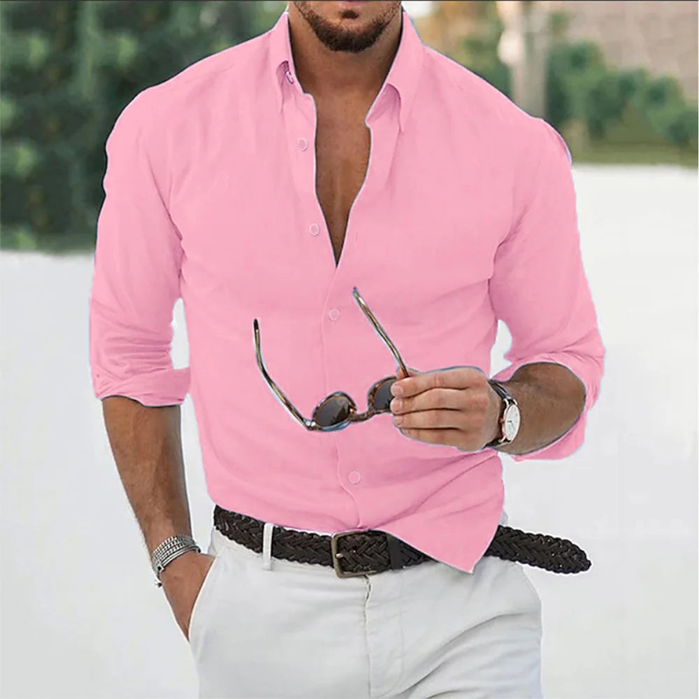New Cotton Linen Shirts Men's Tops Long Sleeves