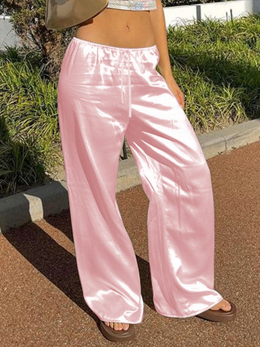 Chic Satin Wide Leg Dress Pants Women's Stylish Trousers