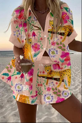 Fashion Casual Two Piece Set for Summer Comfort Colorful Button 2 sets