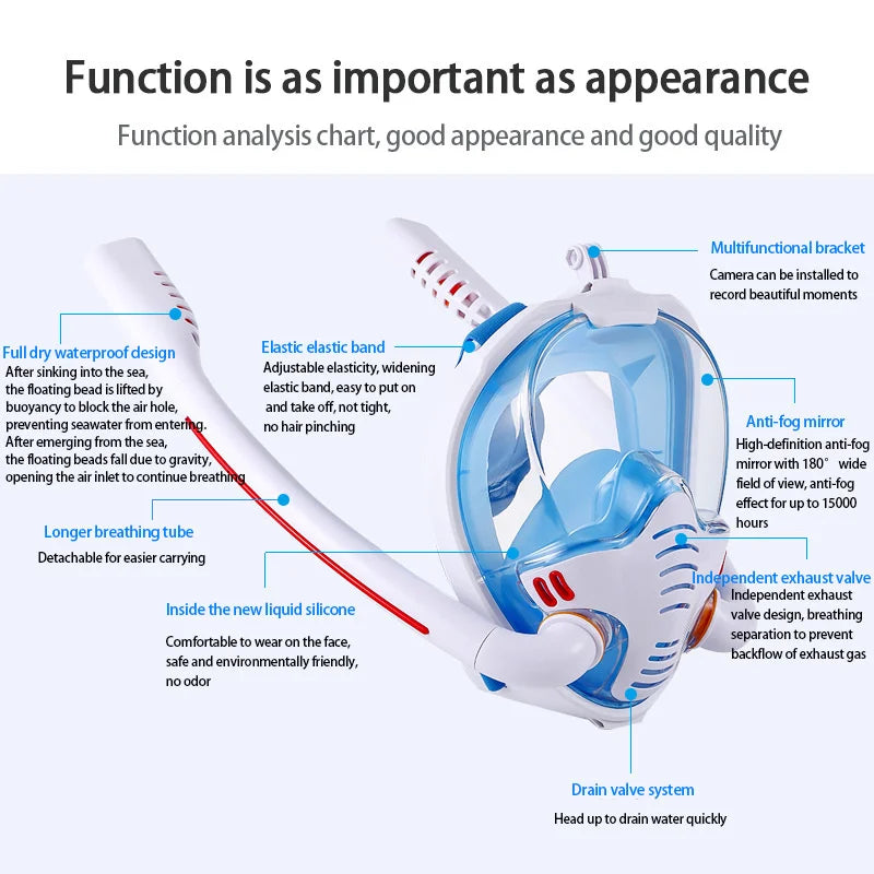 high Quality Snorkeling Mask Double Tube Silicone Full Dry Diving Mask for Adult