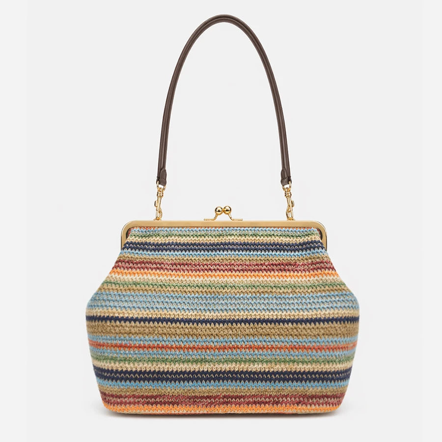 Fashion Large Striped Clip Shell Shoulder Bag for Women