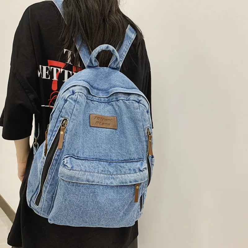 Denim Fashion Backpacks for School Trend Student Jeans Bag