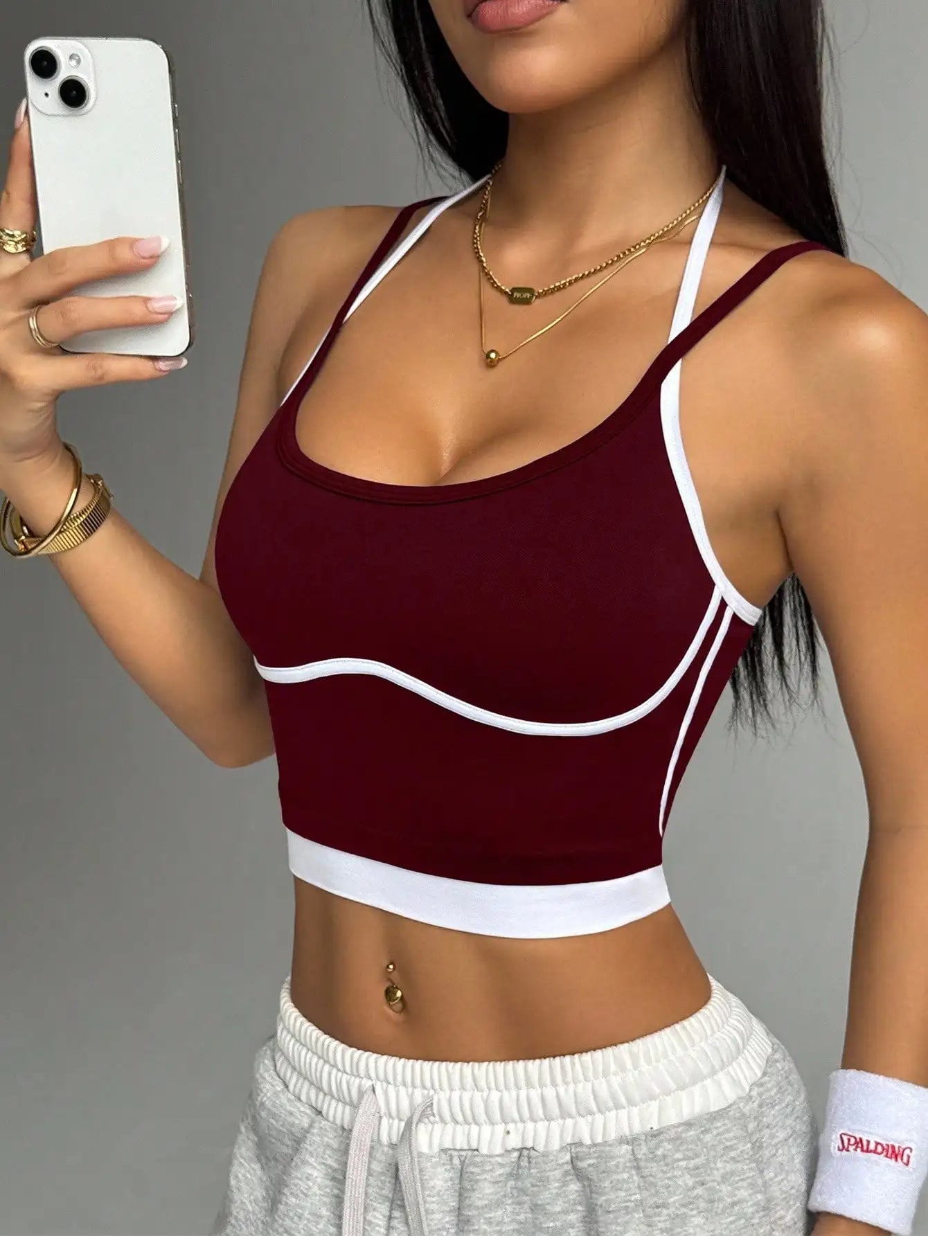 Color blocking non steel ring beautiful back sports vest for women