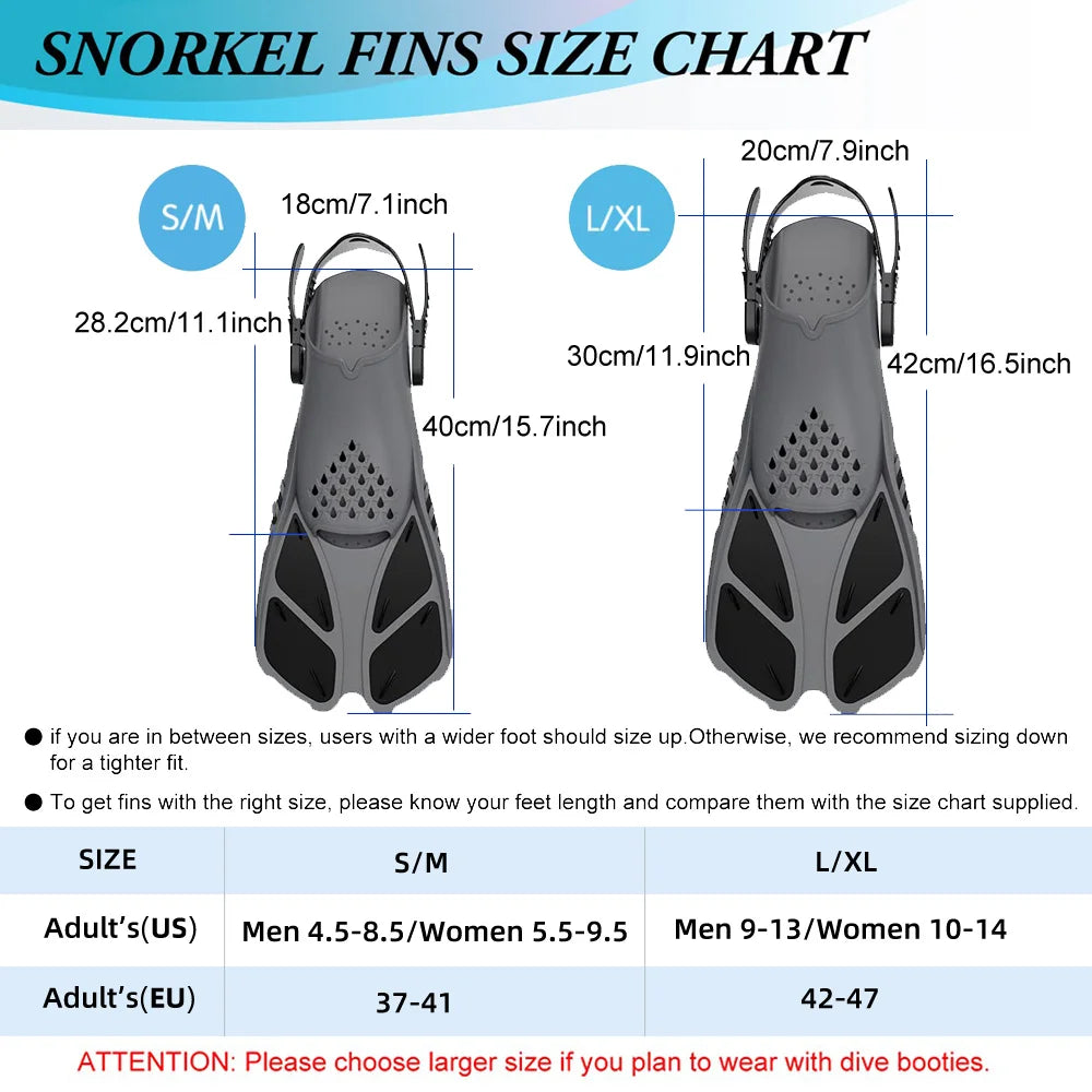 Snorkel Fins Adjustable Buckles Swimming Flippers Short Silicone for Adult