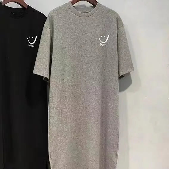 2026 Plus Size Summer Women's Smiley Side-Slit T-Shirt