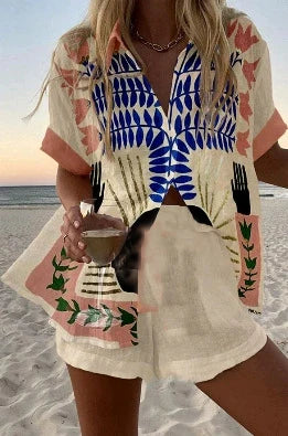 Fashion Casual Two Piece Set for Summer Comfort Colorful Button 2 sets