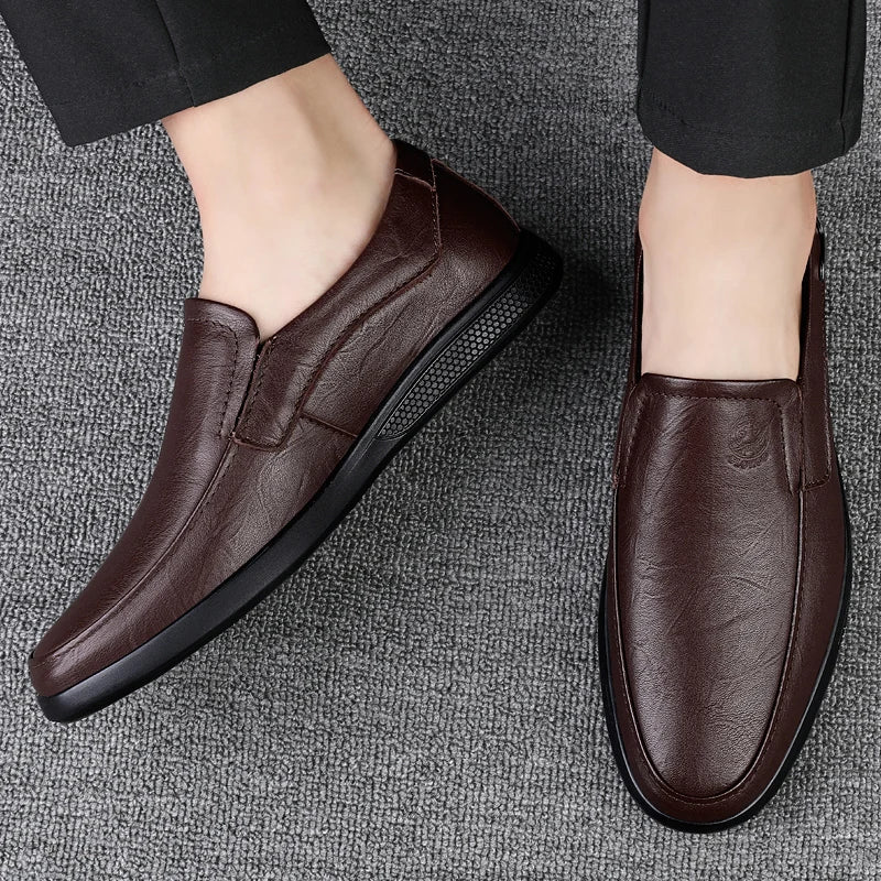 Men's Business Casual Shoes Handmade Layered Cowhide Rubber Bottom Leather Footwear for Office