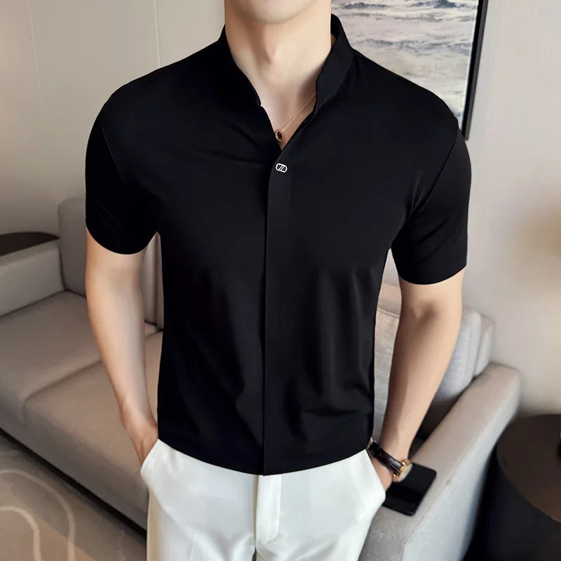 Men's High Elastic V-neck Polo Shirt