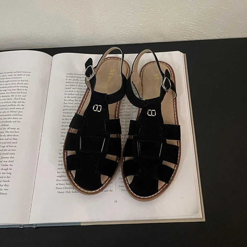 2026 Summer New Flat Retro Real Leather Ladies Sandals
