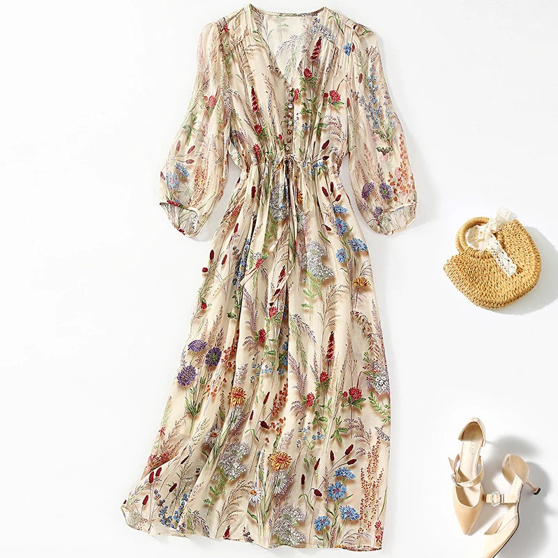 100% Real Silk Women's Holiday Elegant Dresses