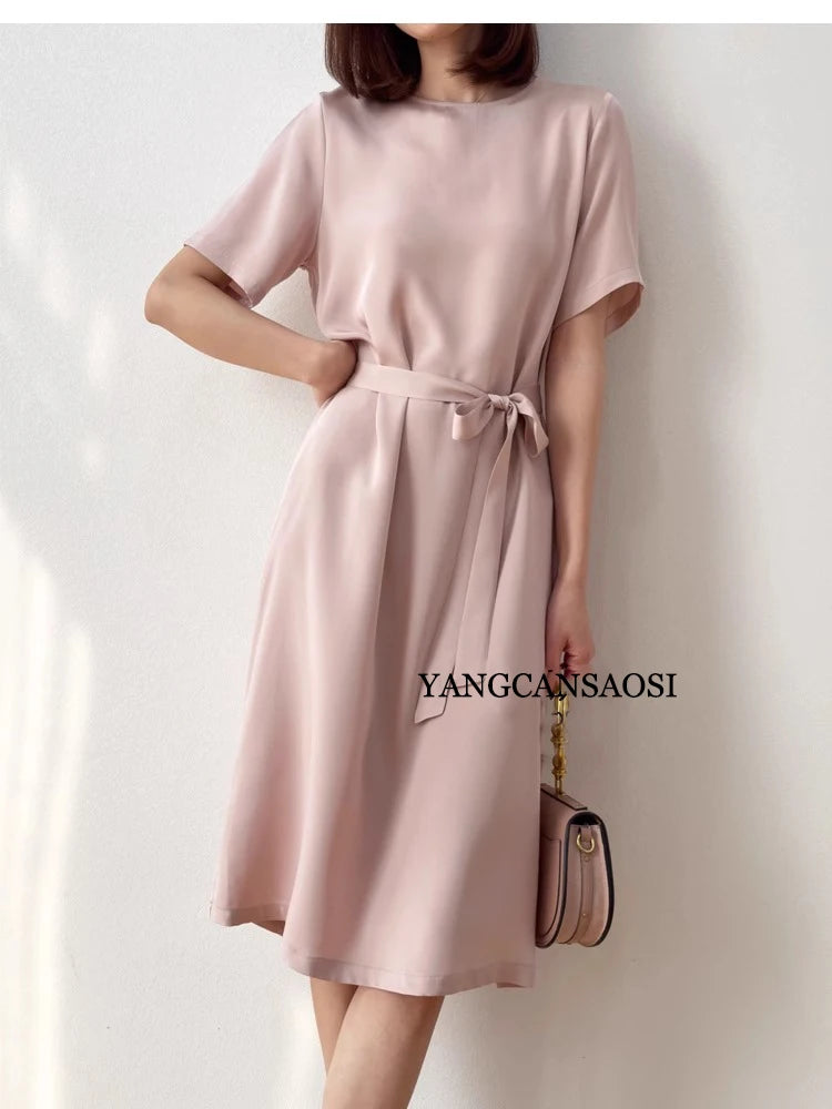 2026 Summer New 26MM 93%Natural Mulberry Silk Elastic Women's Dress