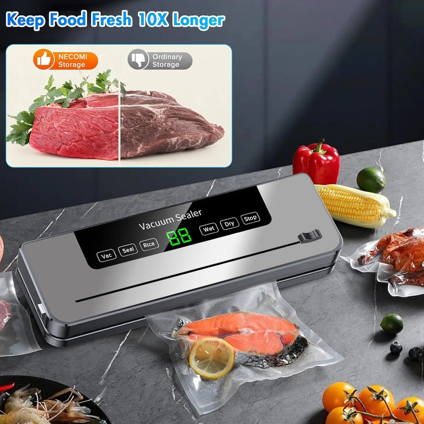 Automatic vaccuum sealing for Food  Led Indicator Lights Dry & Moist Food