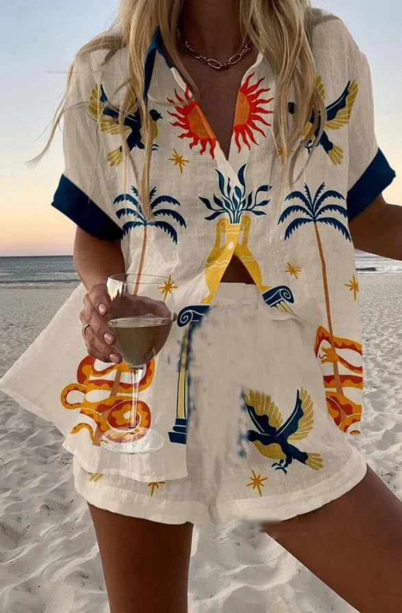 Fashion Casual Two Piece Set for Summer Comfort Colorful Button 2 sets