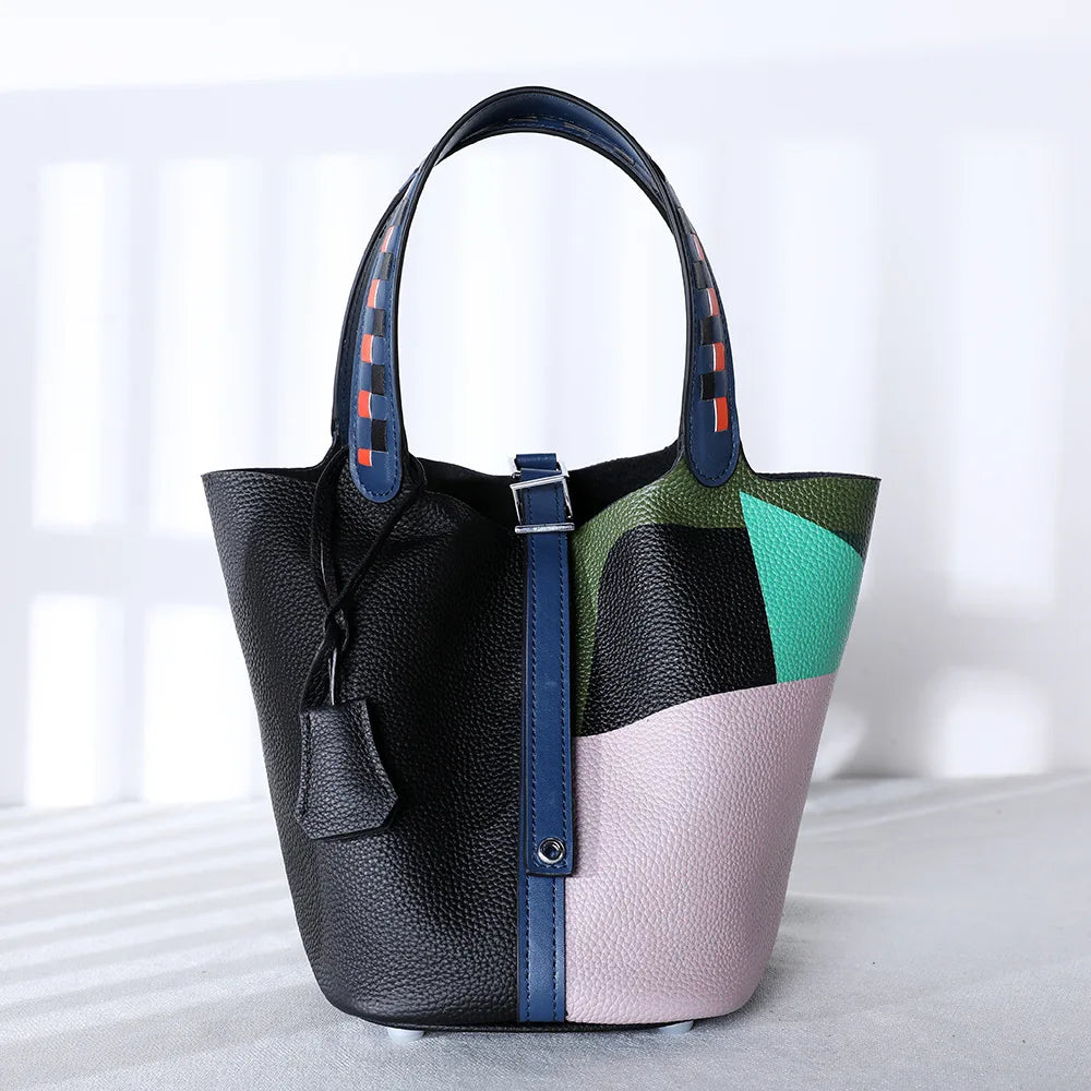 High Quality Bags for Women Painting Handbag Genuine Leather Bucket Bag