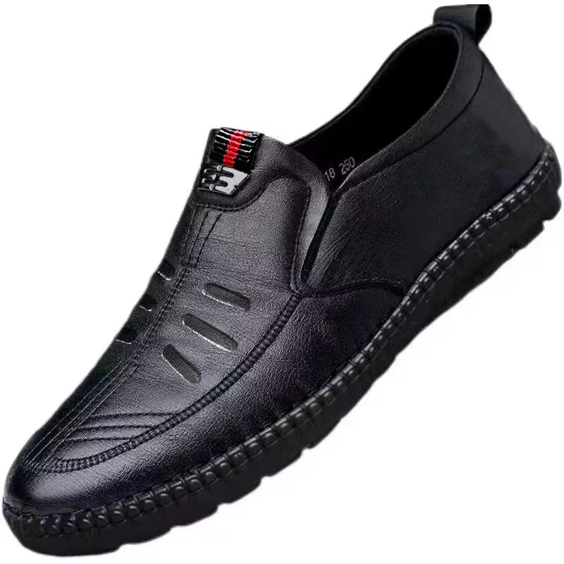 Mens Leather Loafers Non Slippery Breathable Outdoor Slip on Casual Shoes for Male Work Office