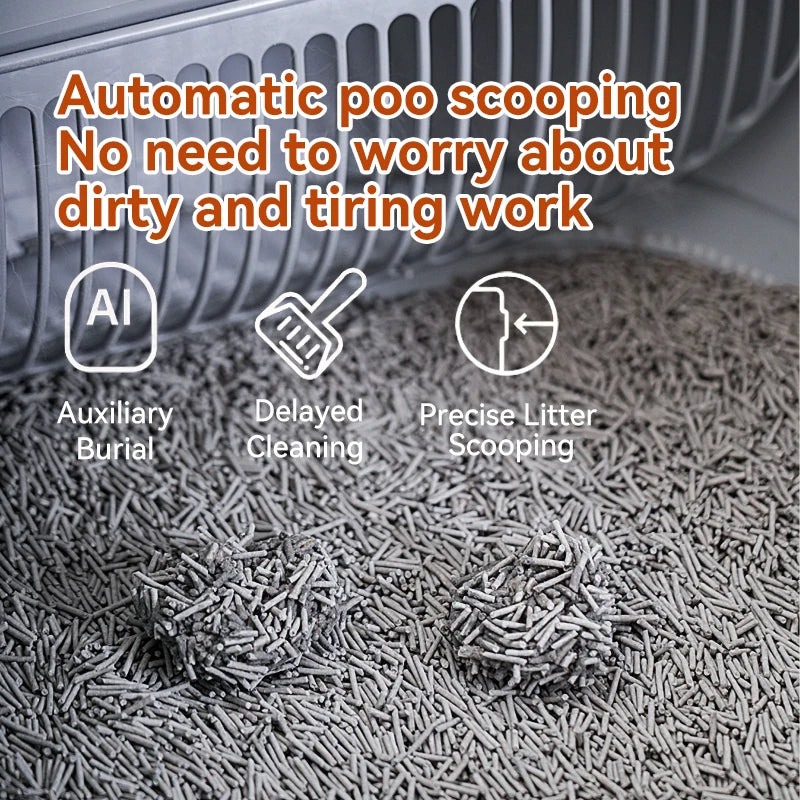 Open-style automatic cat litter box, Smart litter box, automatic cleaning, intelligent sensor, WiFi connectivity