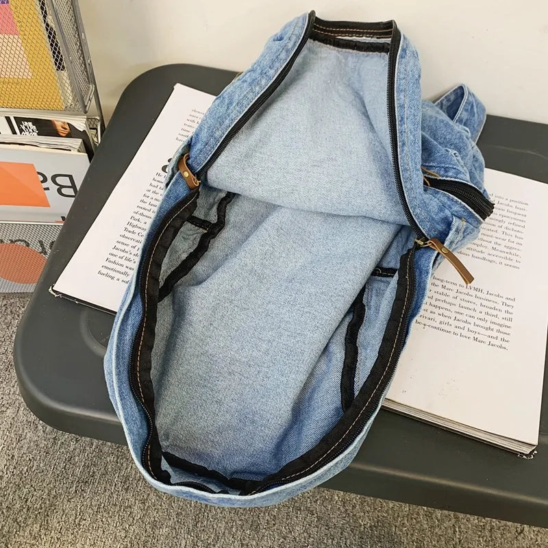 Denim Fashion Backpacks for School Trend Student Jeans Bag