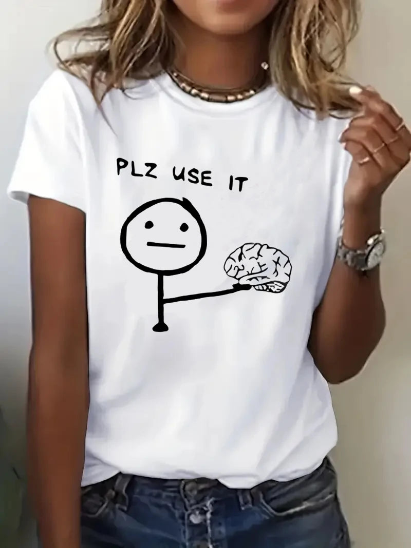 Funny T-shirt Humorous "PLZ USE IT"  Brain