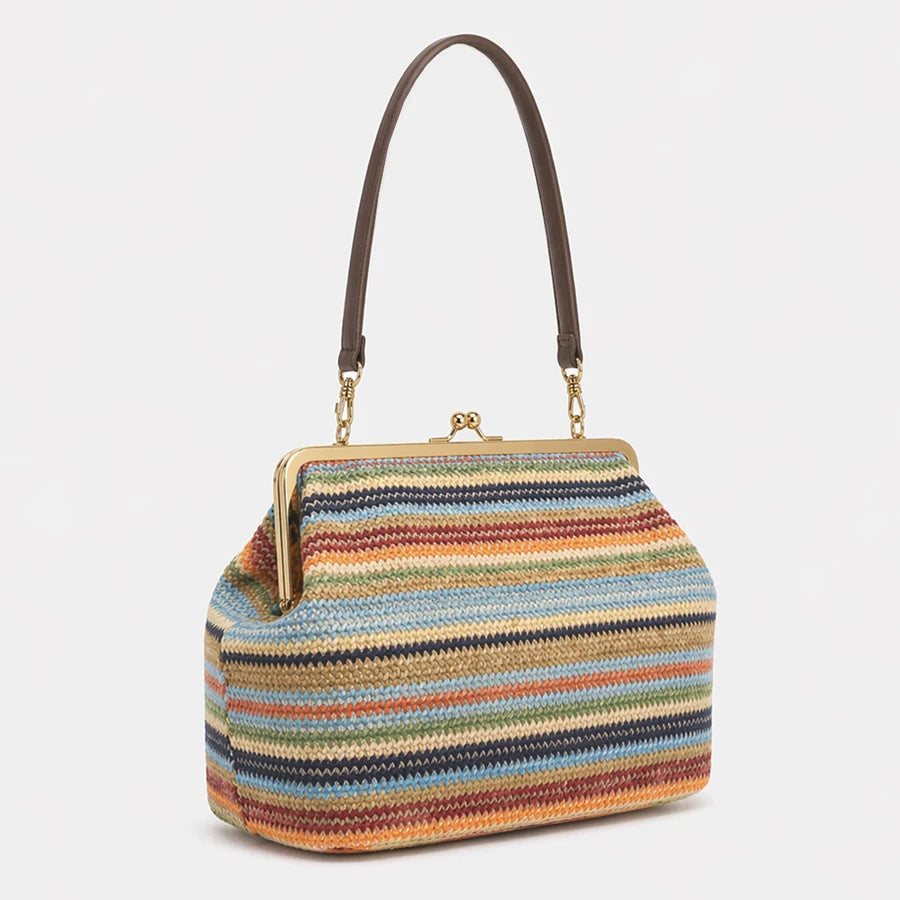 Fashion Large Striped Clip Shell Shoulder Bag for Women