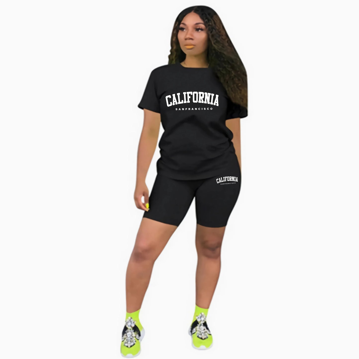 Womens Summer Tracksuit Print T-Shirt & Jogging Short Sleeve Suit